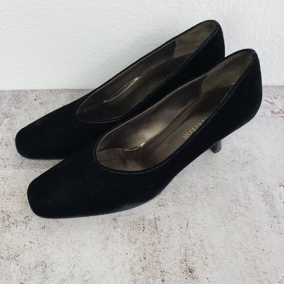 Vintage Ann Taylor Italy Black Velvet Pumps Spool Kitten Heel Shoes 7M Evening - Picture 12 of 15